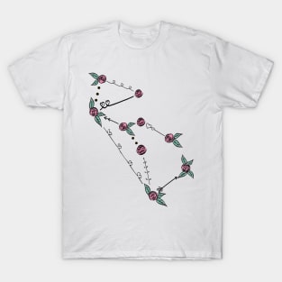 Lupus (Wolf) Constellation Roses and Hearts Doodle T-Shirt